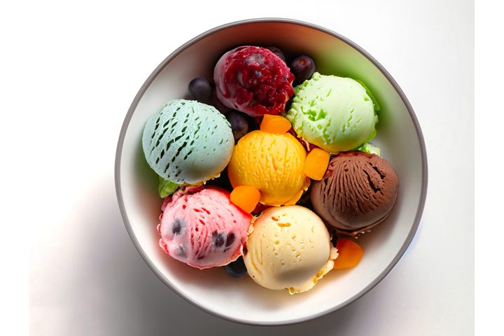 scoops of ice cream in a bowl